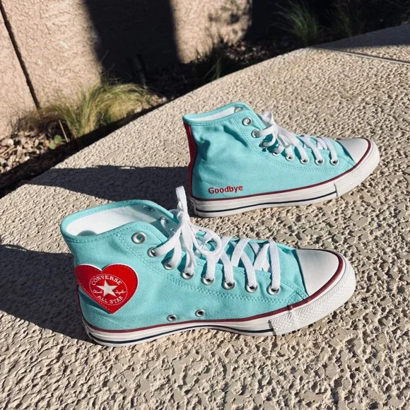 NWOB Converse Chuck Taylor All Star High Top Aqua Blue Personalized Women Size 9 - Picture 2 of 9